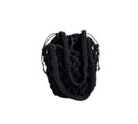 AAIXXIZAO Straw Bag Ladies Bucket Shoulder Bag Purse Handmade Hollow Out Cotton Rope Crochet Bag Small Handbag For Women Black