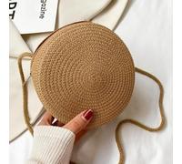 AAIXXIZAO Straw Bag Round Straw Bag Women Woven Beach Crossbody Bag For Ladies Cute Shoulder Rattan Handmade Knitted Small Handbag 14.5X8.5X14.5Cm Khaki