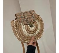 AAIXXIZAO Straw Bag Round Straw Bag Women Woven Beach Crossbody Bag Ladies Rattan Handmade Shoulder Bag Bohemian Small Handbag Khaki