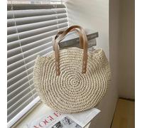 AAIXXIZAO Straw Bag Round Straw Bags For Women Rattan Shoulder Bag Travel Handmade Woven Beach Handbags Female Large Capacity Totes Bag 43X2X38Cm Beige