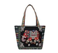 AAIXXIZAO Straw Bag Shoulder Bag Office Handbag Student Canvas Embroidery Casual Travel Storage Tote Bag For Women Black