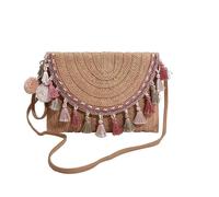 AAIXXIZAO Straw Bag Tassels Hand-Woven Handbags Casual Straw Woven Bag Portable Handmade Simple Elegant Adjustable Strap For Weekend Vacation Khaki