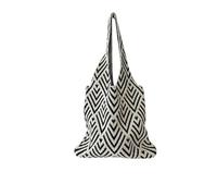 AAIXXIZAO Straw Bag Vintage Geometry Shopping Bags Knitted Handbags Large Capacity Shoulder Bag Fashion Book Pack For Women Travel Blackwhite