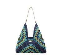 AAIXXIZAO Straw Bag Women Beach Bag Large Capacity Bags Hollow Out Handbags Patchwork Closure For Beach Vacation Blue