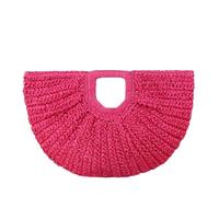 AAIXXIZAO Straw Bag Women Half-Moon Straw Handbag Large Capacity Vintage Woven Handbag Solid Color Simple Weaving Wrist Bag Female Daily Bag Rosered