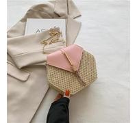 AAIXXIZAO Straw Bag Women Straw And Leather Tote Handbag Lady Rattan Shoulder Bag Girls Handmade Woven Beach Bohemia Crossbody Bag Pink