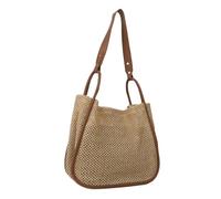 AAIXXIZAO Straw Bag Woven Solid Color Women Tote Bag Pu Leather Shopping Bags Hollow Out Composite Bag Large Capacity With Wallet Female Clutch Brown