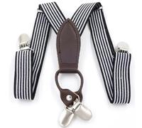 AAIXXIZAO Suspender Braces Children'S Elastic Waist Pants Clips Four Clips Suspender Pants Clips Children Suspender Belt(Uniform Black And White Stripes)