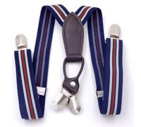 AAIXXIZAO Suspender Braces Children'S Elastic Waist Pants Clips Four Clips Suspender Pants Clips Children Suspender Belt(Navy Blue White Green 2 Red Stripes)