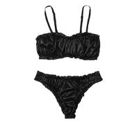 AAIXXIZAO Swimsuit Bikini Women Sexy Satin Bras And Panties Sets Vintage Outfit Solid Color Underwear Set M Black