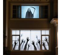 AAJK 80in Rear Projection Screen for Halloween, Portable Window Projector Screen, Holographic Rear Projection Fabric 75"x45" for Halloween Videos with Mounting Kit