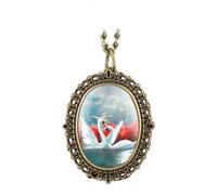 AAKG Antique Oval Patch Small Pocket Watch, Jewellery Small Pendant Pocket Watch, Necklace Pocket Watch, Women's Watch, with Chain, White Goose