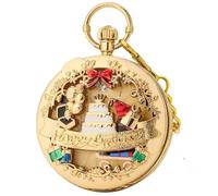AAKG Christmas Pocket Watch, Quartz Music Pocket Watch, Happy Birthday Music Box Watch,Golden Noodles