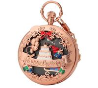 AAKG Christmas Pocket Watch, Quartz Music Pocket Watch, Happy Birthday Music Box Watch, Holiday Gift, Rose Gold and Black Face