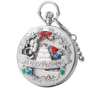 AAKG Christmas Pocket Watch, Quartz Music Pocket Watch, Happy Birthday Music Box Watch, Holiday Gift, Silver and White Face