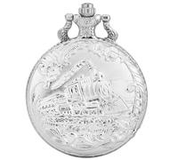 AAKG Large Hollow Locomotive Carved Pocket Watch, Nostalgic Vintage Quartz Pocket Watch, Pendant Watch, Chain Watch, Silver