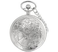 AAKG Large Vintage Bronze Quartz Pocket Watch Pendant Necklace Pendant Pocket Watch Men Valentine's Day, Silver