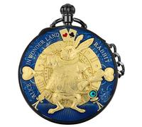 AAKG Rabbit Poker Quartz Music Pocket Watch, Pocket Watch Eight Tone Box, Music Watch, Birthday Pocket Watch, Pocket Watch for Men and Women, Black and Blue