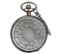 AAKG Twelve Constellation drip Rubber face Pocket Watch, Retro Mayan Civilization Pocket Watch, Pendant Watch, with Chain (12 Constellation Silver)