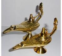 Aakrati Devyom India Set of 2 Brass Chirag Aladdin Genie Oil Lamp Metal Aladin Home Decor for Christmas Diwali Gift