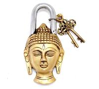 Aakrati Devyom Lord Buddha Head Handcrafted Lock with 2 Keys for Security and décor Functional Brass Beautiful Padlocks with Two Keys (Golden)