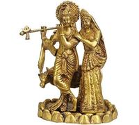 Aakrati Devyom Radha-Krishna with Cow - Brass Statue, Height 10.5 inches