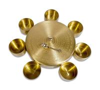 Aakrati Devyom Spice Jar Container Brass Masala Box Spice Box Masala Dani Box Set With 7 Brass Containers and 1 Brass Spoon, Masala Spice Container Golden Spice Container with Embossed Lid (Design-3)