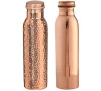 Aakrati Plain & Hammered 100% Pure Copper Water Bottle Set of 2, 950 ml