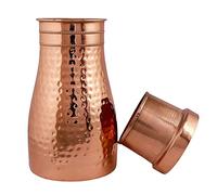 Aakrati Water Bottle Hammered Design | Pitchers | Water Jug | Bedroom Jar | Bedside Carafes With Tumbler/Glass With Lid | With Lacqure Coating 1000 Ml Large Copper
