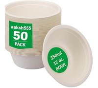 aaksh 555 Pack of 50 Large Strong Disposable Bowls for HOT & Cold Foods, SOUPS, Desserts Bowls, 340ml/12oz, Biodegradable, Ecofriendly Paper, Strong, Birthday Party