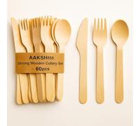 AAKSH555 |Pack of 60 Strong Disposable Wooden Cutlery Set | 20 Spoons, 20 Forks, 20 Knives |100% Birch Wood, Sturdy & Eco-Friendly| Ideal for Christmas, Birthday, BBQ, Picnic, Easter, New Year Parties