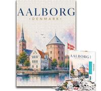 Aalborg Denmark Travel Poster Wood Puzzle Challenge, Adults, 1000 Pieces | Puzzle for Adults - visual matching for a more organised build on quiet evenings.