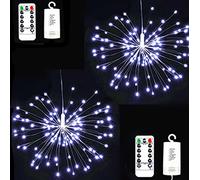 AALIN Firework Fairy Light, 2 Pack Copper Wire Starburst Lights Battery Powered with 8 Modes Dimmable Decorative Fairy Lights for Indoor and Outdoor Decoration (150 LED, White)