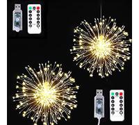 AALIN Firework Light, 2 Pack Copper Wire Starburst Lights USB Operated with 8 Modes Dimmable Decorative Fairy Lights for Indoor and Outdoor Decoration (150 LED, Warm)