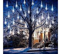 AALIN Meteor Shower Lights, 30cm 8 Tube Solar Raindrop Lights Waterproof Snowfall String Lights for Christmas Parties Wedding Christmas Tree (White)