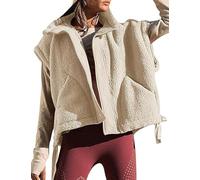 AALLYN Women's Oversized Fleece Vest Trendy Sleeveless Sherpa Jacket Warm Outerwear Button Down Vests(Size:X-Large,Color:Beige)