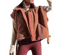 AALLYN Women's Oversized Fleece Vest Trendy Sleeveless Sherpa Jacket Warm Outerwear Button Down Vests(Size:Small,Color:Brown)