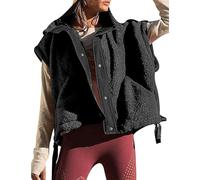AALLYN Women's Oversized Fleece Vest Trendy Sleeveless Sherpa Jacket Warm Outerwear Button Down Vests(Size:X-Large,Color:Black)