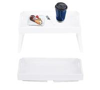 AAMEN Bamboo Bed Table with Foldable Legs, Sofa Armchair Tray, Trays For Eating On Lap, Snack Serving Tray, Small Coffee Table & Laptop Tray, Multipurpose Folding Desk (White)