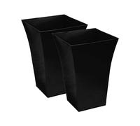 AAMEN Black Large Square Milano Tall Planter 2 Pack, Plastic Plant Pot
