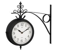 AAMEN Black Outdoor Dual Sided Station Clock, Wall-Mounted Retro Central Station Clock, Garden Clocks Outdoor Waterproof, Round Wall Hanging Double Sided Faces-21x21x21cm