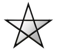 AAMEN Black Pentagram Wall Mirror with Storage Shelf, Gothic Star Design, 60 cm, Metal Frame