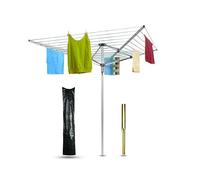 AAMEN Heavy Duty 4 Arm Rotary Clothes Washing Line, Clothes Rotating 45m Washing Line, Aluminum Arms and Steel Post, Rotary Outdoor Umbrella Drying Rack
