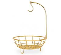 AAMEN Metal Fruit Basket with Banana Hanger Hook, Gold Wire Fruit Bowl Holder for Kitchen Countertop, Hanging Banana Stand, Decorative Fruit Storage Basket for Apples, Oranges, Pears