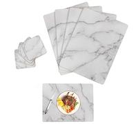 AAMEN Set of 8 Marble Effect Cork Placemats & Coasters, Heat Resistant Waterproof Non-Slip Corks Table Mats, Tables Mats for Kitchen Dining Table (8-Marble Cork Placemats & Coasters)