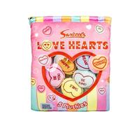 AAMEN Swizzels Love Hearts Plushies, 5 Pack, Heart Shaped, Polyester, Pink Multi-Colour, Conversation Hearts Theme