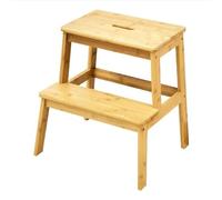 AAMEN Wooden Step Stool Natural Color Non-Slip Foot Step Stool For Kids, Adults Heavy Duty 2 Step Ladder For Bedroom, Kitchen, Toilet, Bathroom With 250lbs Load capacity_50H x 38D x 42W