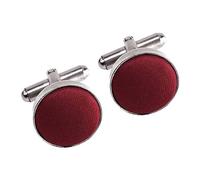 AAMERA Cufflinks for Men, Silver Tone Cuff Link Set for Weddings, Formal Dinners and Business Events, Round Shape with Bullet Back Toggle Closure, For All Cufflink Compatible Shirt (Maroon)
