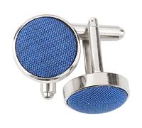 AAMERA Cufflinks for Men, Silver Tone Cuff Link Set for Weddings, Formal Dinners and Business Events, Round Shape with Bullet Back Toggle Closure, For All Cufflink Compatible Shirt (Blue)