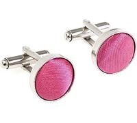 AAMERA Cufflinks for Men, Silver Tone Cuff Link Set for Weddings, Formal Dinners and Business Events, Round Shape with Bullet Back Toggle Closure, For All Cufflink Compatible Shirt (Hot Pink)